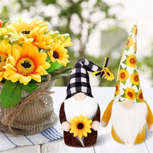 3 Pieces Sunflower Gnomes Buffalo Plaid Summer Rustic Kitchen Decor - Picture 7 of 7